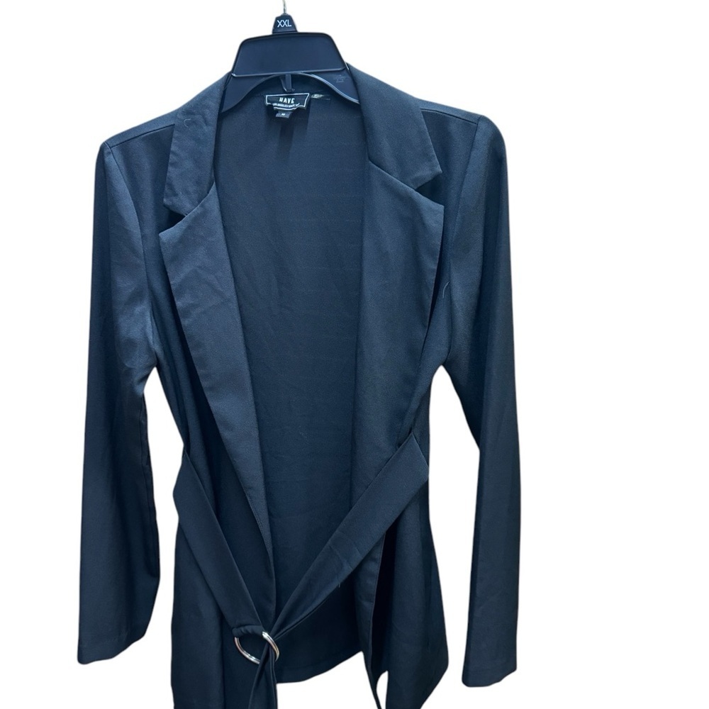 HAVE. Black Blazer with Belted Wrap and Peaked Lapels - Picture 4 of 6